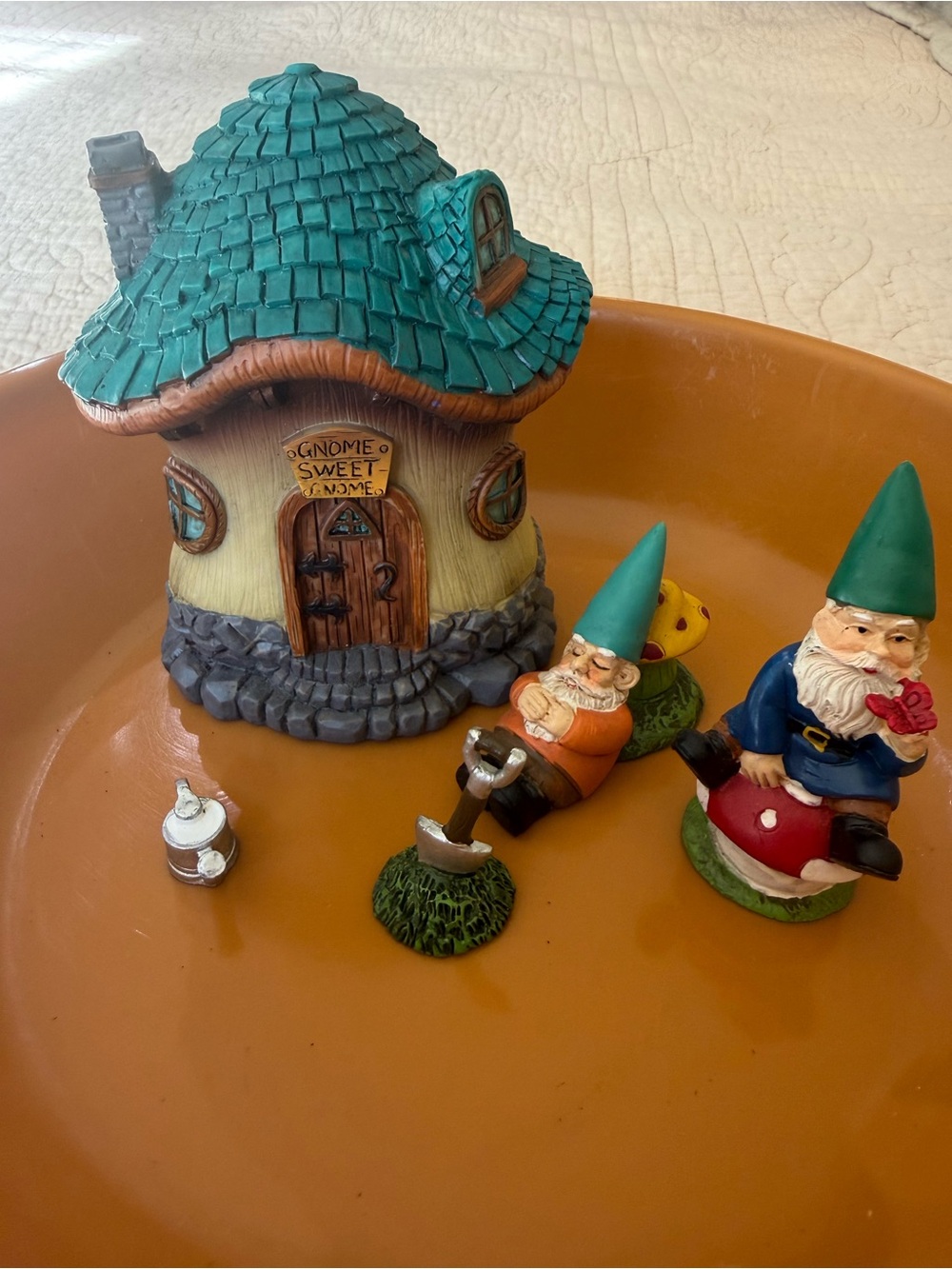 Whimsical Teal- Gnome Décor with Multicolor Gnome Figurines. 6 pieces